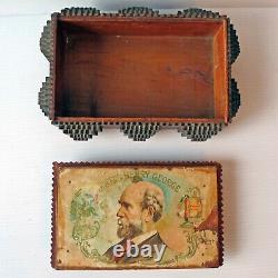 Antique Tramp Art Folk Art Chip-carved Covered Box