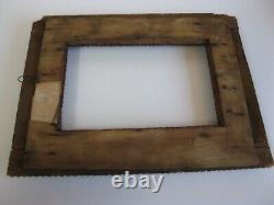 Antique Tramp Folk Art Hand Carved Wooden Cigar Box Picture Frame Old Red Paint