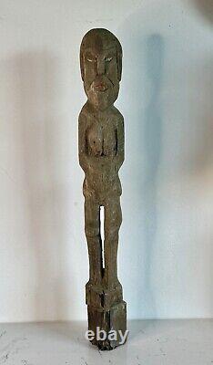 Antique Tribal Folk Art Wood Women Figure Carving Sculpture 30 Tall