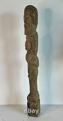 Antique Tribal Folk Art Wood Women Figure Carving Sculpture 30 Tall