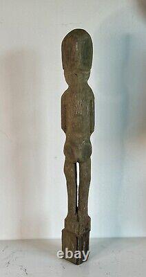 Antique Tribal Folk Art Wood Women Figure Carving Sculpture 30 Tall