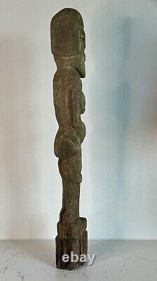 Antique Tribal Folk Art Wood Women Figure Carving Sculpture 30 Tall