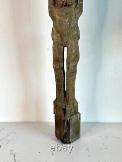 Antique Tribal Folk Art Wood Women Figure Carving Sculpture 30 Tall