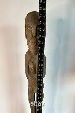 Antique Tribal Folk Art Wood Women Figure Carving Sculpture 30 Tall