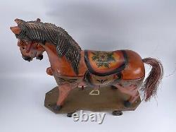 Antique VTG Horse Wood Carousel Hand Painted Carved with Iron Wheels Vintage