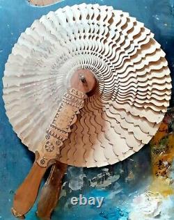 Antique Victorian Folk Art Carved Wood Treen Fan Signed Dated 1855 Welsh Slate