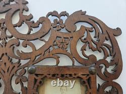 Antique Victorian Fretwork Carved Wood Double Photo Frame orig CDV, folk art