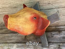 Antique Vintage 20th C 1930s Folk Art Carved Wooden Hogs Pigs Head Butcher Shop