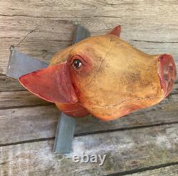 Antique Vintage 20th C 1930s Folk Art Carved Wooden Hogs Pigs Head Butcher Shop