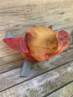 Antique Vintage 20th C 1930s Folk Art Carved Wooden Hogs Pigs Head Butcher Shop