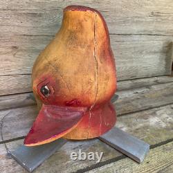 Antique Vintage 20th C 1930s Folk Art Carved Wooden Hogs Pigs Head Butcher Shop