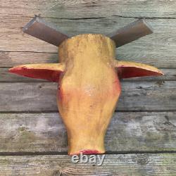 Antique Vintage 20th C 1930s Folk Art Carved Wooden Hogs Pigs Head Butcher Shop