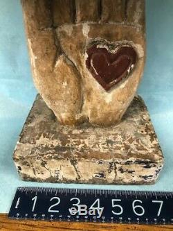 Antique/Vintage Carved, Wood Folk Art Heart-in-Hand