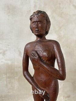Antique Vintage Folk Art Carved Wood Nude Woman Lady AAFA Figure Sculpture