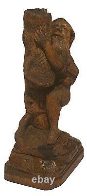 Antique Vintage Folk Art Primitive Carved Wood Elf Gnome Figure Sculpture Study