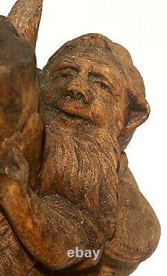 Antique Vintage Folk Art Primitive Carved Wood Elf Gnome Figure Sculpture Study