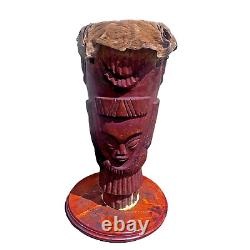 Antique Vintage Hand Carved Decorated Peg Drum African Folk Art