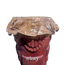 Antique Vintage Hand Carved Decorated Peg Drum African Folk Art