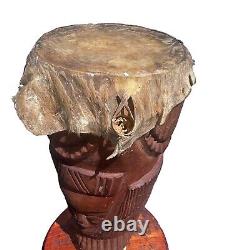 Antique Vintage Hand Carved Decorated Peg Drum African Folk Art