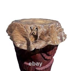 Antique Vintage Hand Carved Decorated Peg Drum African Folk Art