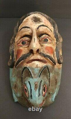 Antique Vintage Hand Carved Theater Lizard Face Mask Wall Plaque Folk Art Gothic