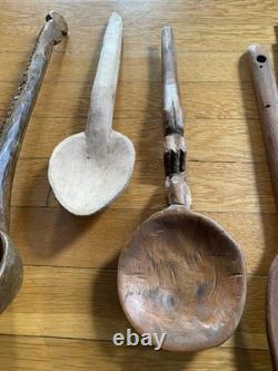 Antique & Vintage Wooden Spoon/Scoop Lot Primitive Folk Art Carved Treen African
