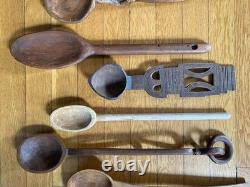 Antique & Vintage Wooden Spoon/Scoop Lot Primitive Folk Art Carved Treen African