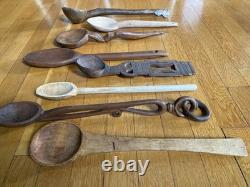 Antique & Vintage Wooden Spoon/Scoop Lot Primitive Folk Art Carved Treen African