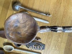 Antique & Vintage Wooden Spoon/Scoop Lot Primitive Folk Art Carved Treen African