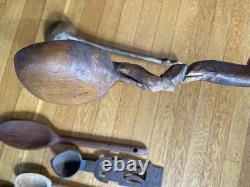 Antique & Vintage Wooden Spoon/Scoop Lot Primitive Folk Art Carved Treen African