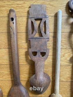 Antique & Vintage Wooden Spoon/Scoop Lot Primitive Folk Art Carved Treen African