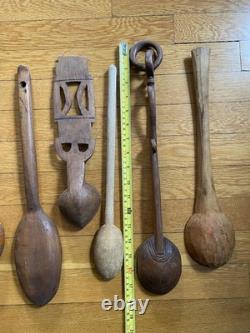 Antique & Vintage Wooden Spoon/Scoop Lot Primitive Folk Art Carved Treen African