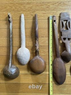 Antique & Vintage Wooden Spoon/Scoop Lot Primitive Folk Art Carved Treen African