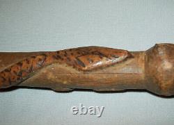 Antique Vtg 1910s WWI Folk Trench Art Carved Wooden Snake Cane Sounenir Verdun