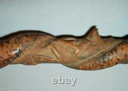 Antique Vtg 1910s WWI Folk Trench Art Carved Wooden Snake Cane Sounenir Verdun