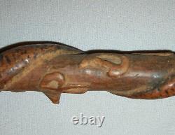 Antique Vtg 1910s WWI Folk Trench Art Carved Wooden Snake Cane Sounenir Verdun