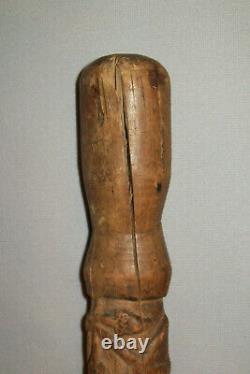 Antique Vtg 1910s WWI Folk Trench Art Carved Wooden Snake Cane Sounenir Verdun