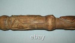 Antique Vtg 1910s WWI Folk Trench Art Carved Wooden Snake Cane Sounenir Verdun