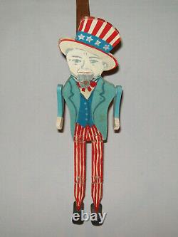 Antique Vtg 1930s Folk Art Carved Wooden Uncle Sam Jointed Dancing Jigger Figure