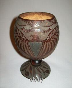 Antique Vtg 19th C 1800s Folk Art Carved Coconut Cup American Eagle God We Trust