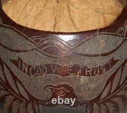 Antique Vtg 19th C 1800s Folk Art Carved Coconut Cup American Eagle God We Trust