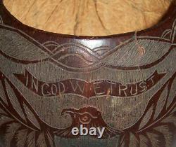 Antique Vtg 19th C 1800s Folk Art Carved Coconut Cup American Eagle God We Trust