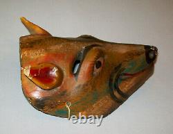 Antique Vtg 19th C 1800s Folk Art Hand Carved Wooden Fox Head Mask Great Paint