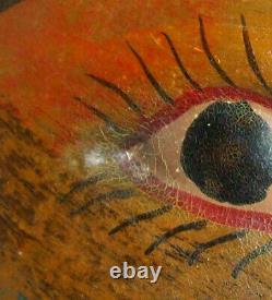 Antique Vtg 19th C 1800s Folk Art Hand Carved Wooden Fox Head Mask Great Paint