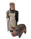 Antique / Vtg Carved Wood Folk Art Figures Amish Or Mennonite Woman With Pig