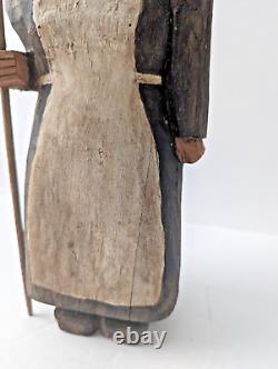 Antique / Vtg Carved Wood Folk Art Figures Amish or Mennonite Woman with Pig