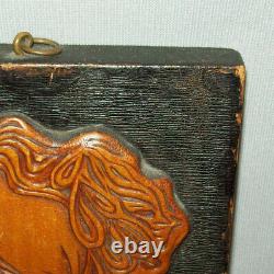 Antique Vtg Dated 1913 Folk Art Carved Wood Portrait Plaque Woman Great Surface