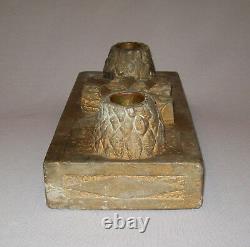 Antique Vtg Dated 1928 Folk Art Hand Carved Stone Inkwell Inkstand Signed W Real