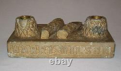 Antique Vtg Dated 1928 Folk Art Hand Carved Stone Inkwell Inkstand Signed W Real