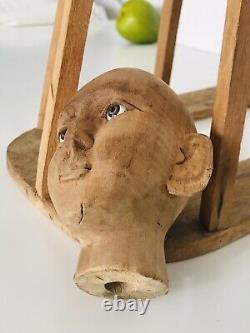 Antique Vtg Folk Art Santo Hand Carved Wood Dress Form Mannequin Glass Eye Doll